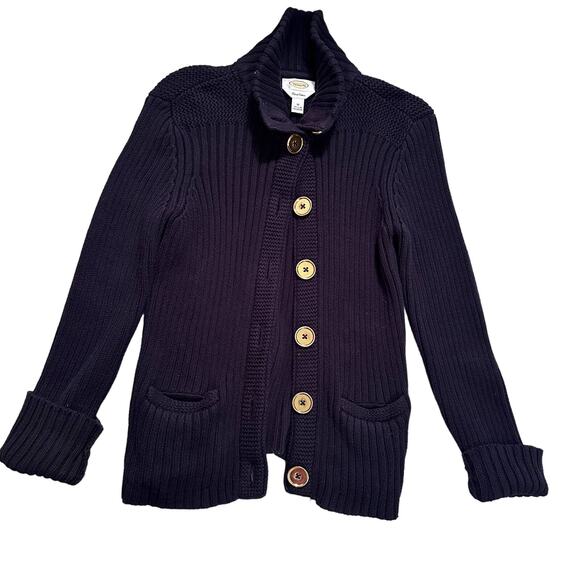 Talbots Sweaters - Talbots LADY Jacket Pima Cotton Cardigan Ribbed Knit Button Black SZ Medium
